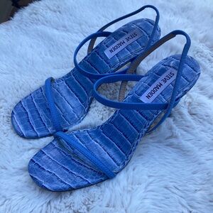 Steve Madden Strappy Square Toe Heels Sandals Blue Crocodile Stiletto Size 7.5